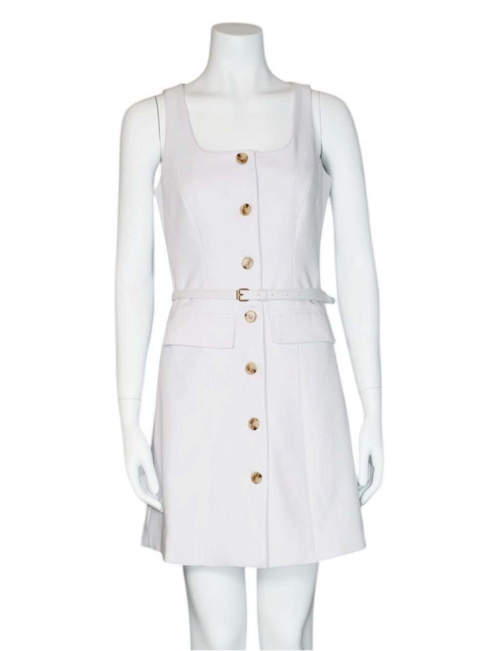 Saks Fifth Avenue Sleeveless Button-Front Off White Dress with Belt Size X-Small